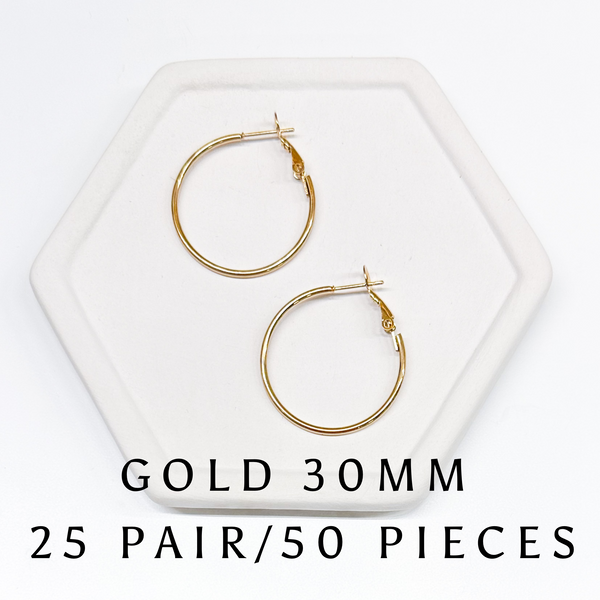 *BULK Lever Back GOLD Hoops 30MM Stainless Steel 25 pairs