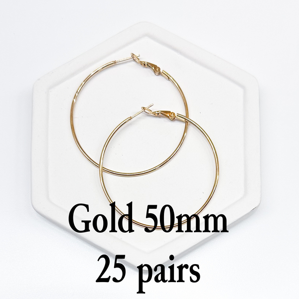 *BULK Lever Back GOLD Hoops 50MM Stainless Steel 25 pairs