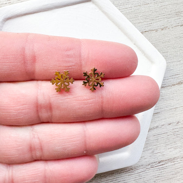 SS GOLD SNOW FLAKE Stainless Steel Premium Stud