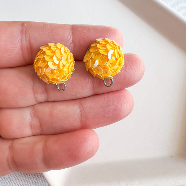 SQD 15mm YELLOW 3 Pairs Sequin Dome Earring Topper/Connector