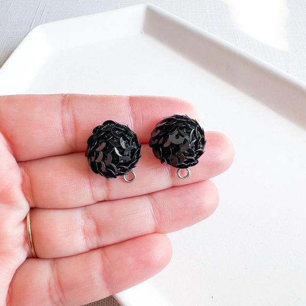 SQD 15mm BLACK 3 Pairs Sequin Dome Earring Topper/Connector