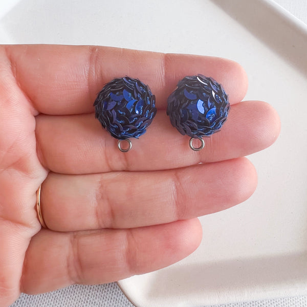 SQD 15mm BLUE 3 Pairs Sequin Dome Earring Topper/Connector