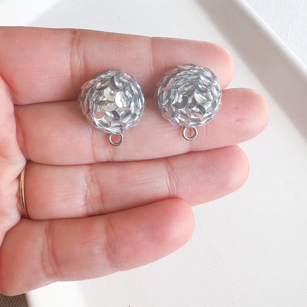 SQD 15mm SILVER 3 Pairs Sequin Dome Earring Topper/Connector