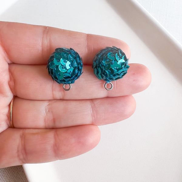 SQD 15mm TEAL 3 Pairs Sequin Dome Earring Topper/Connector