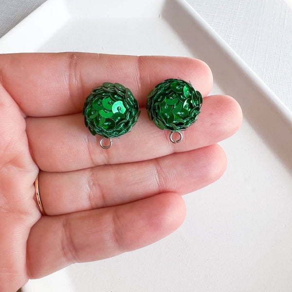 SQD 15mm GREEN 3 Pairs Sequin Dome Earring Topper/Connector
