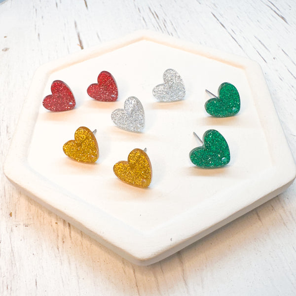 Acrylic GLITTER HEART Stud Connectors-Multiple Color Choices!