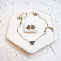 PFJ 18K Gold Or Silver Heart Stud Necklace set--Choose your color!