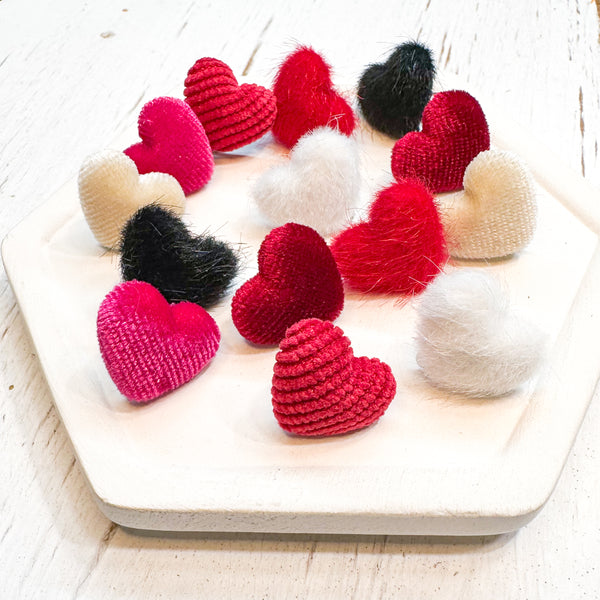 Puffy Heart Velvet/Fuzzy Heart Stud Connectors--Choose your colors!