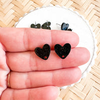 Acrylic BLACK GLITTER HEART Stud Connectors