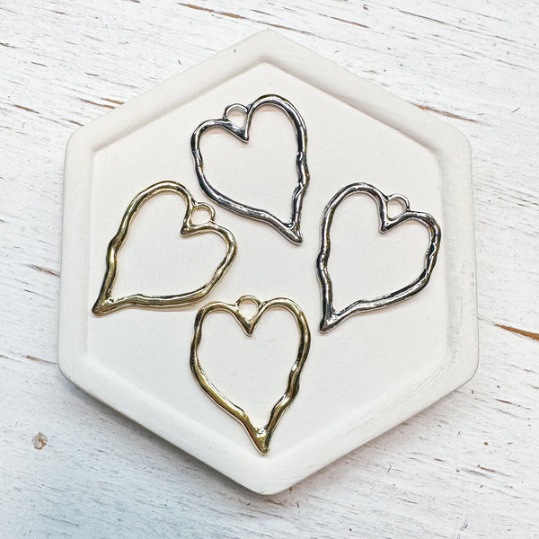 Alloy Medium Hammered Hearts 32mm--Gold or Silver