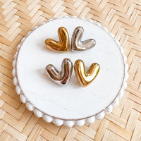 PFJ 18K Gold and Stainless Steel VERY CHUBBY HEART STUDS------> Choose Gold or Silver!