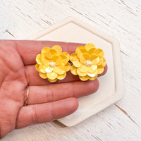 SEQUIN FLOWER Stud Toppers 30mm Lots of Colors!