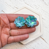 SEQUIN FLOWER Stud Toppers 30mm Lots of Colors!