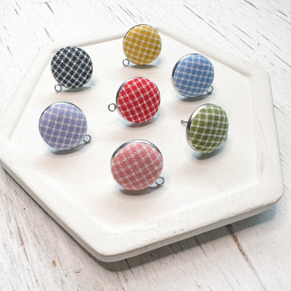 Gingham Fabric 12mm Domed Earring Topper---->Lots of Colors!