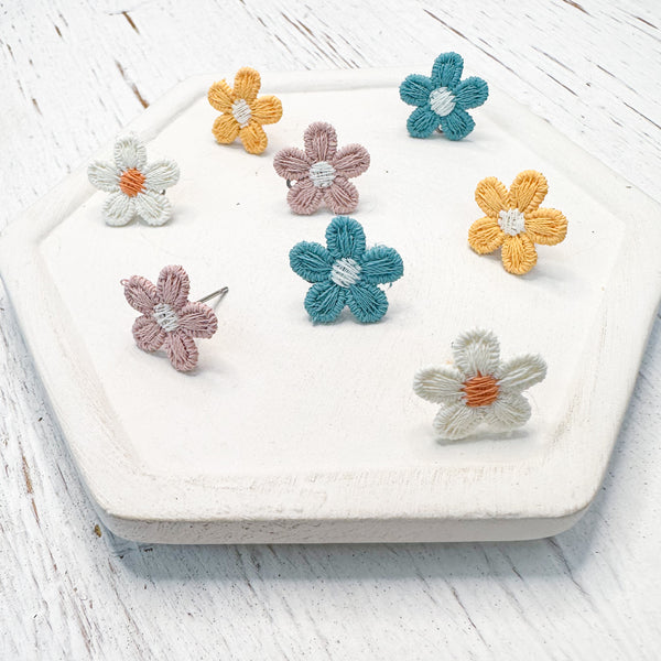 Mini Embroidered Fabric Flowers Earring Toppers --->Lots of Colors!
