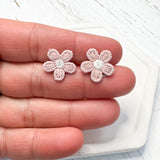 Mini Embroidered Fabric Flowers Earring Toppers (12mm)--->Lots of Colors!