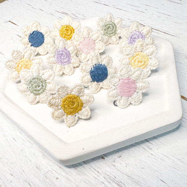 Cream Embroidered Fabric Flowers Earring Toppers STYLE 2--->Lots of Colors!