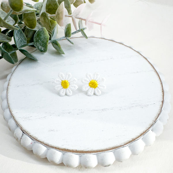 Mini Embroidered DAISY Fabric Flowers Earring Toppers