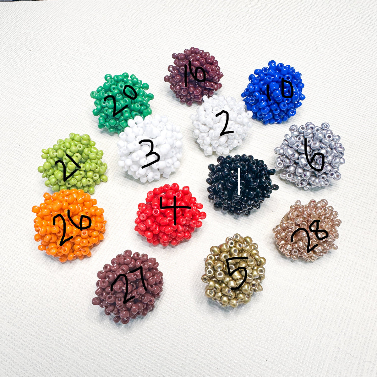 20mm Pom Style SINGLE COLOR Seed Bead Studs 100% Stainless Steel Bases ...