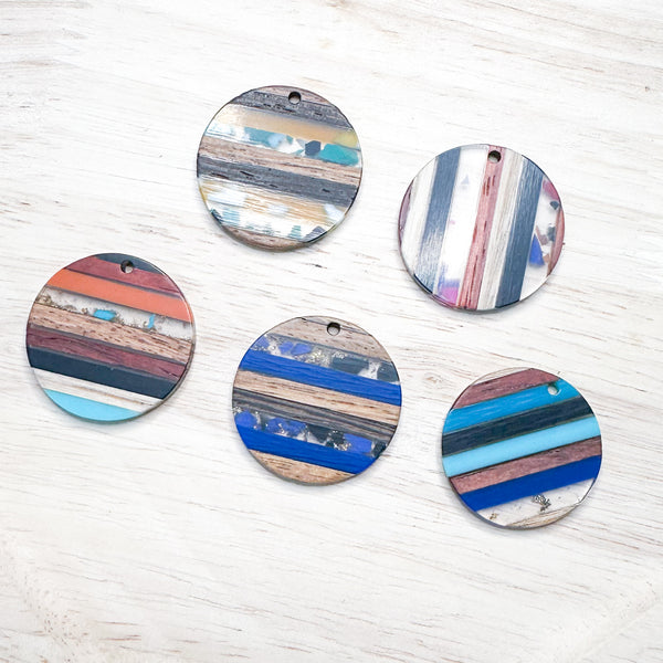 Wood and Resin Stripped Circles Pendants------> Choose your Color