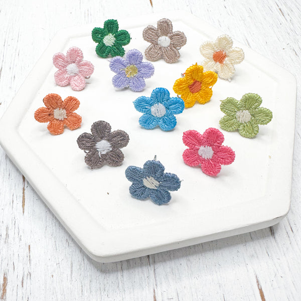 Mini Embroidered Fabric Flowers Earring Toppers (14mm)--->Lots of Colors!