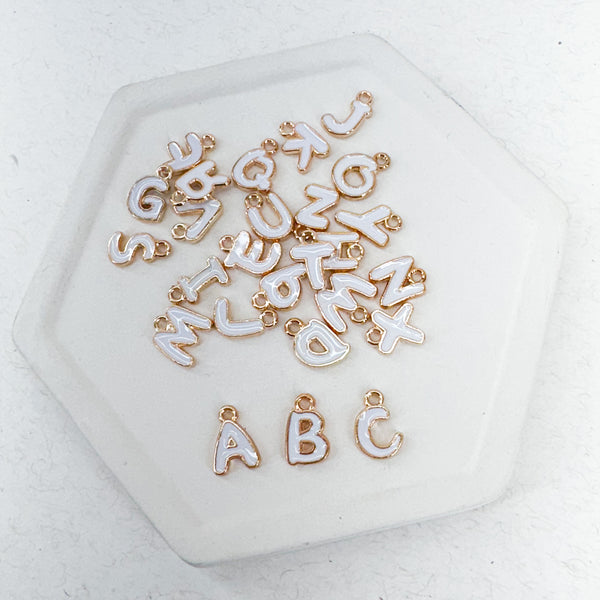 CHARM BAR Alloy/Enamel Charms WHITE LETTERS Charms-----> Set of all 26 Letters!