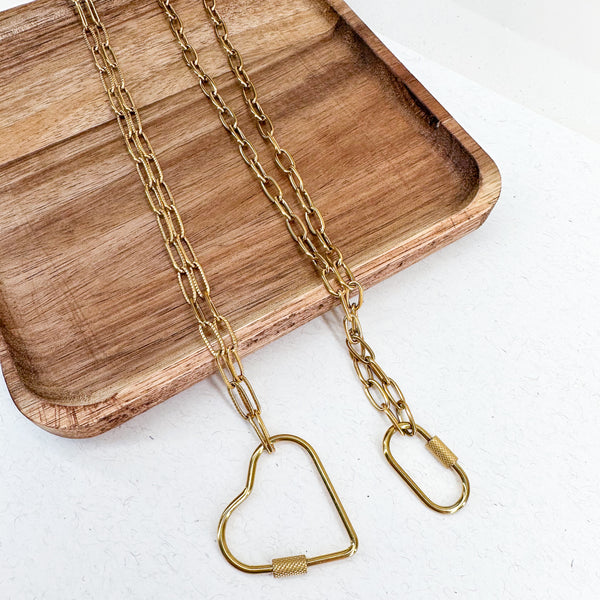 Premium Carabiner CHARM NECKLACE 18k Plated and Stainless Steel Polished Necklace-----> Choose your Color!