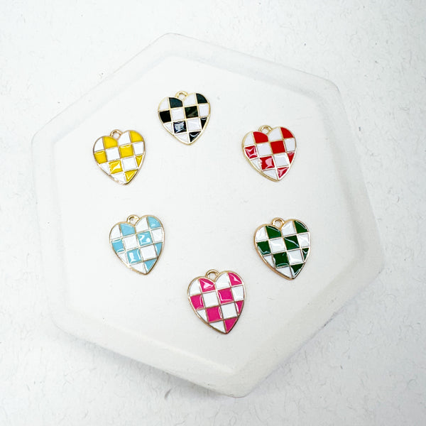CHARM BAR Alloy/Enamel Charms CHECKERED HEART Charms-----> Choose Your Color