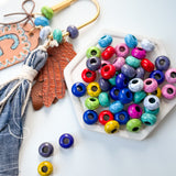 Crackle Acrylic Large Hole Bead Mix – 50pc Colorful Rondelle Beads for Bag Charms & Keychains