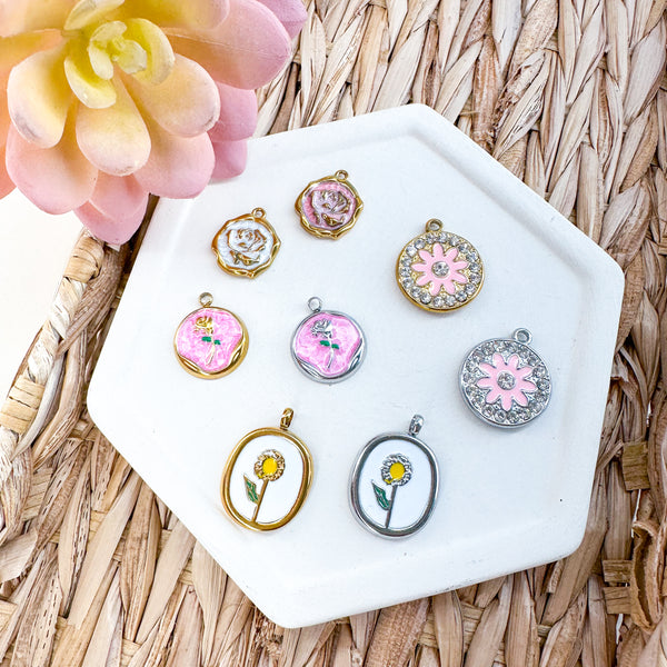 CHARM BAR Premium 18k Gold Plated and Stainless Steel FLOWER Charms-----> Choose your Color! (Copy)