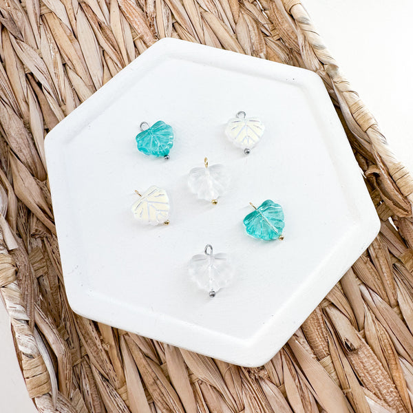 CHARM BAR Premium 18k Gold Plated and Stainless Steel GLASS LEAF Charms-----> Choose your Color!