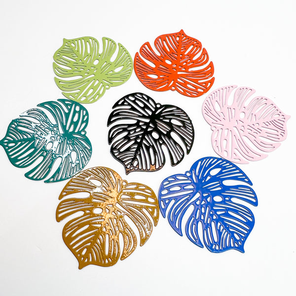 LCM Laser cut MONSTERA filigree metal charms and connectors 5 pairs-------> CHOOSE YOUR COLOR