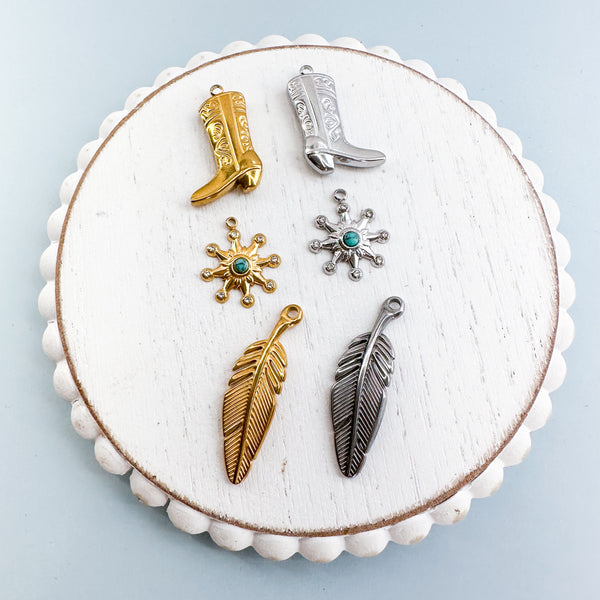 CHARM BAR Premium 18k Gold Plated and Stainless Steel WESTERN Charms-----> Choose your Color or Size!