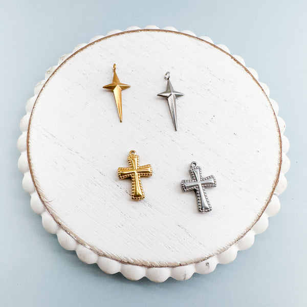 CHARM BAR Premium 18k Gold Plated and Stainless Steel CROSS Charms-----> Choose your Color or Size!