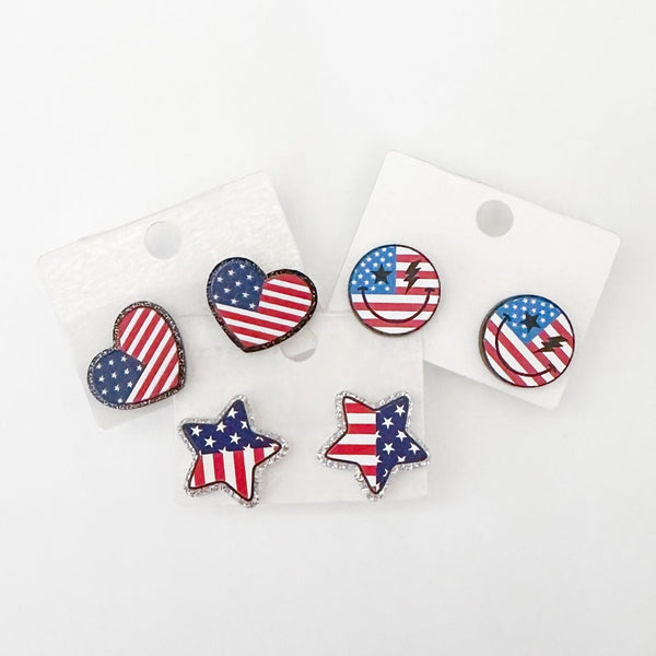 Stars and Stripes Studs HEARTS or STARS or Smiles!------> Choose your Fave!