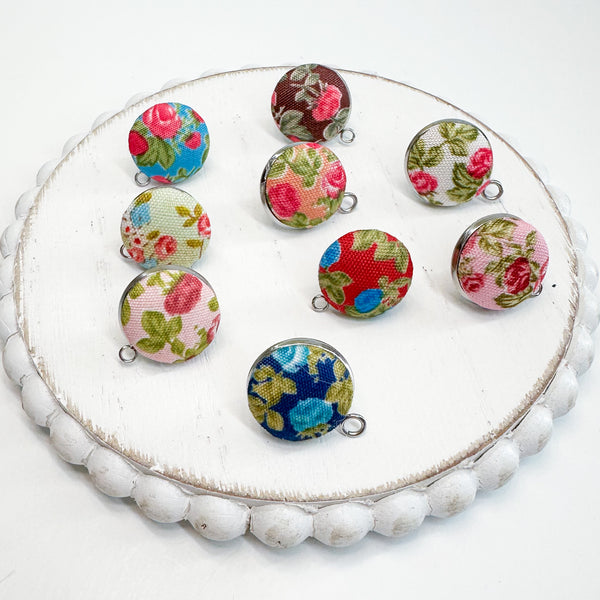 FABRIC FLOWERS 15mm Domed Earring Topper---->Lots of Colors! (NOW IN MULTI PACKS)