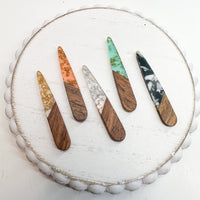 Wood and Resin Skinny TEAR DROP * METALLIC FLAKE* Pendants-----> Choose your colors!