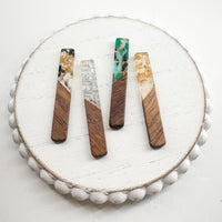 Wood and Resin METALLIC FLAKE Skinny Bar Pendants-----> Choose your colors!