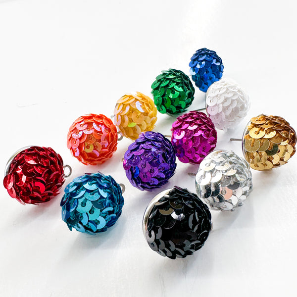 15mm Domed SEQUIN Toppers 3 Pairs Stud Connector/Toppers-----> ALL COLORS HERE!