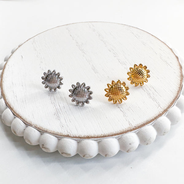 Premium 18k Gold Plated and Stainless Steel SUNFLOWER STUDS! ------> Choose your color!