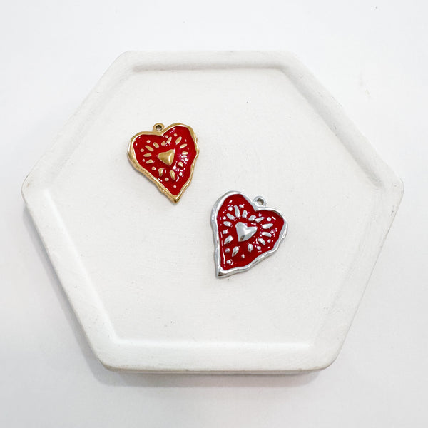 CHARM BAR Premium 18k Gold Plated and Stainless Steel ENAMEL HEART  Charms-----> Choose your Style and Color!