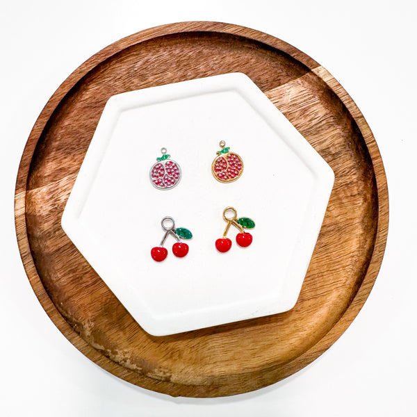 CHARM BAR Premium 18k Gold Plated and Stainless Steel CHERRY/POMEGRANATE Charms-----> Choose your Style and Color!