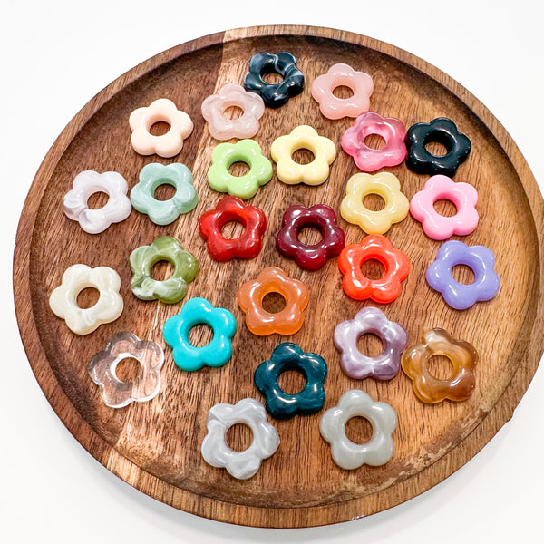 Acrylic Charm 19mm HALLOW CHUBBY FLOWER CHARMS----> Sold in multi packs! Choose your color!
