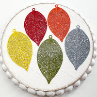 LCM Laser Cut FALL LEAVES filigree metal charms and connectors 5 pairs------> Choose your Color