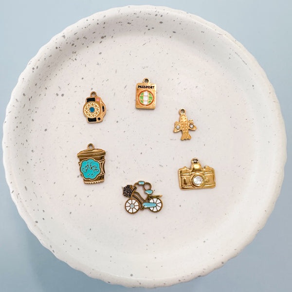 CHARM BAR Premium 18k Gold Plated and Stainless Steel TRAVEL Charms-----> Choose your Style!