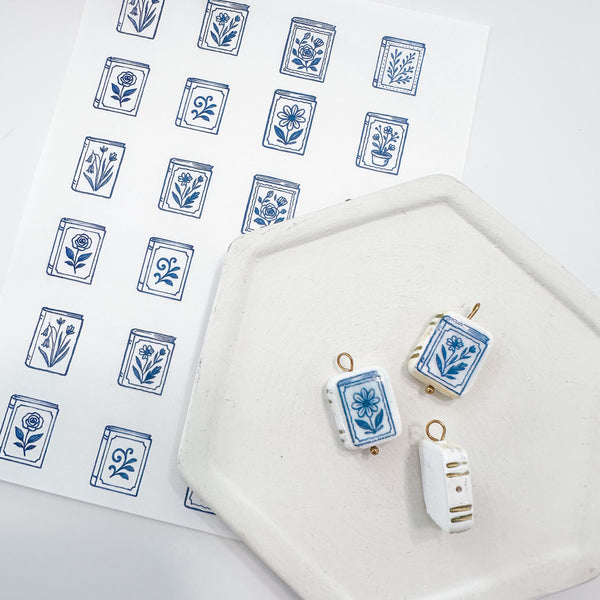Clay Transfer Sheets---> Charm Sized--->Ceramic Style Books Charm Transfers