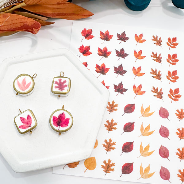 Clay Transfer Sheets---> Charm Sized--->Fall Leaves Charm Transfers