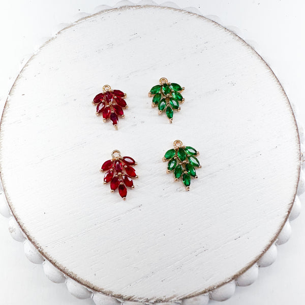 Pave Medium LEAF Charms-----> RED OR GREEN! You choose the color!