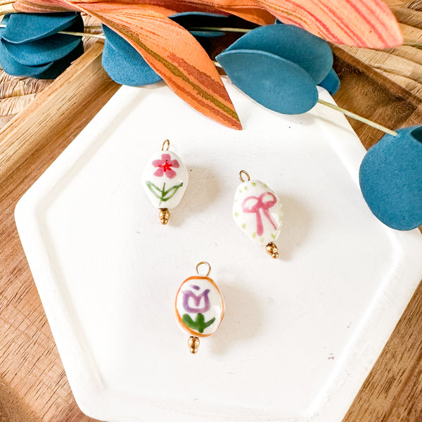 CHARM BAR Premium 18k Gold Plated and Stainless Steel CERAMIC HAND PAINTED Charms-----> Choose your Style!