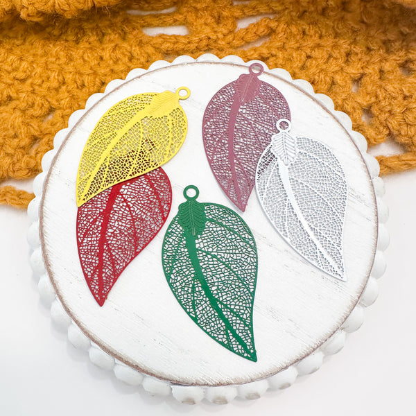 LCM Laser Cut BEECH LEAVES filigree metal charms and connectors 5 pairs